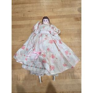 Vintage China Head Doll Reproduction Painted Necklace Repaired Foot